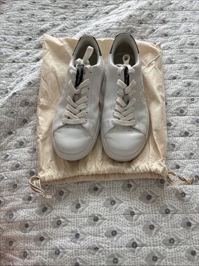 Tory Burch White Leather Sneakers with Black Heel Tab